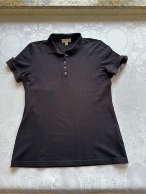 Burberry Y2K Classic Black Short Sleeve Button-Down Polo Shirt Women’s Size M